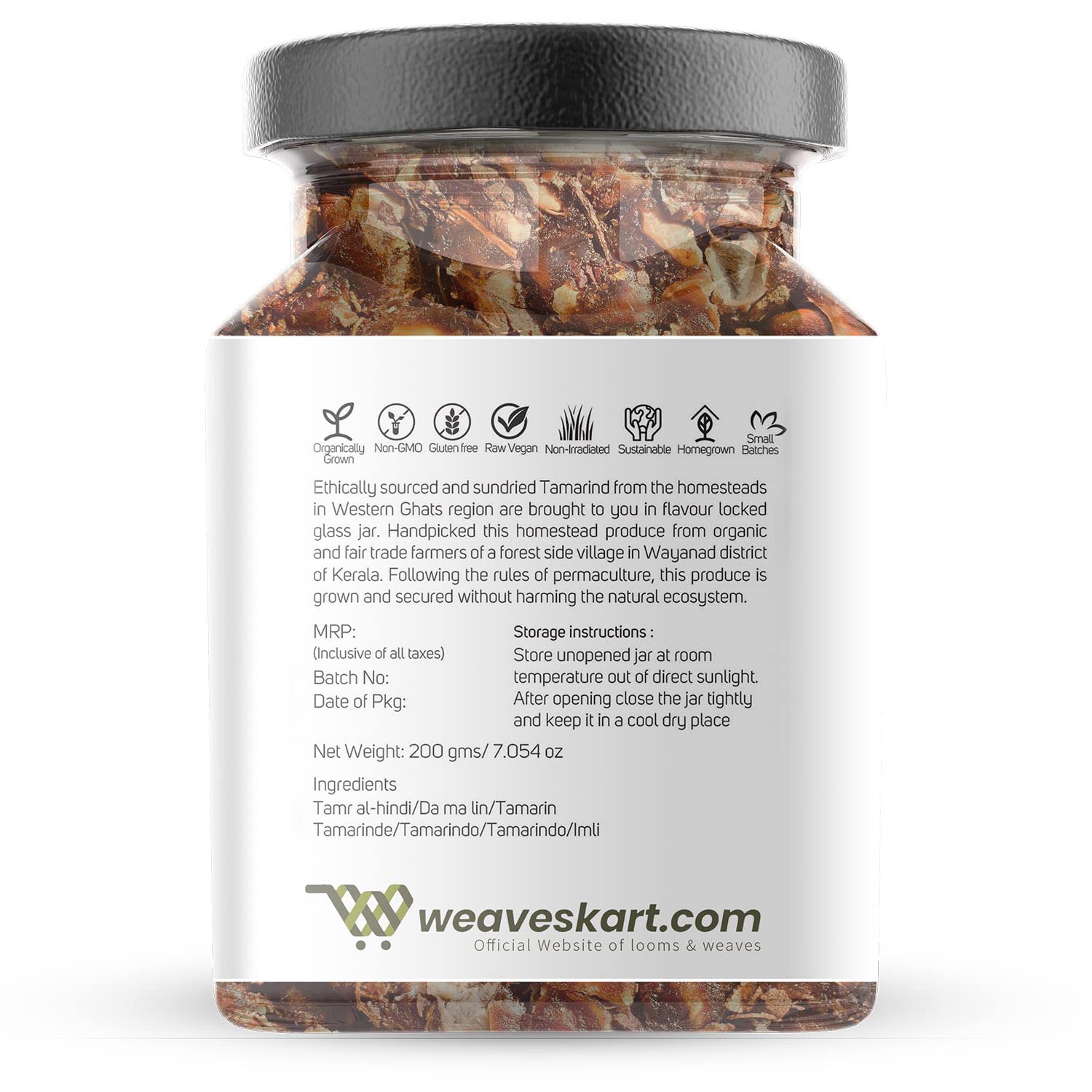 Tamarind  | Vegan, Gluten Free, Non GMO, No Artificial Colours &amp; No Added Preservatives - Looms And Weaves – 200gm