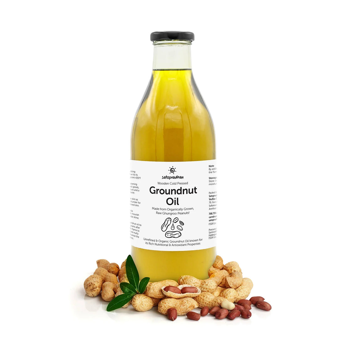 Oil | Organic Groundnut (Peanut) Oil- Pure, Unrefined, Single-Filtered, Virgin & Wooden Cold-pressed - No Preservatives - Satopradhan – 1000ml
