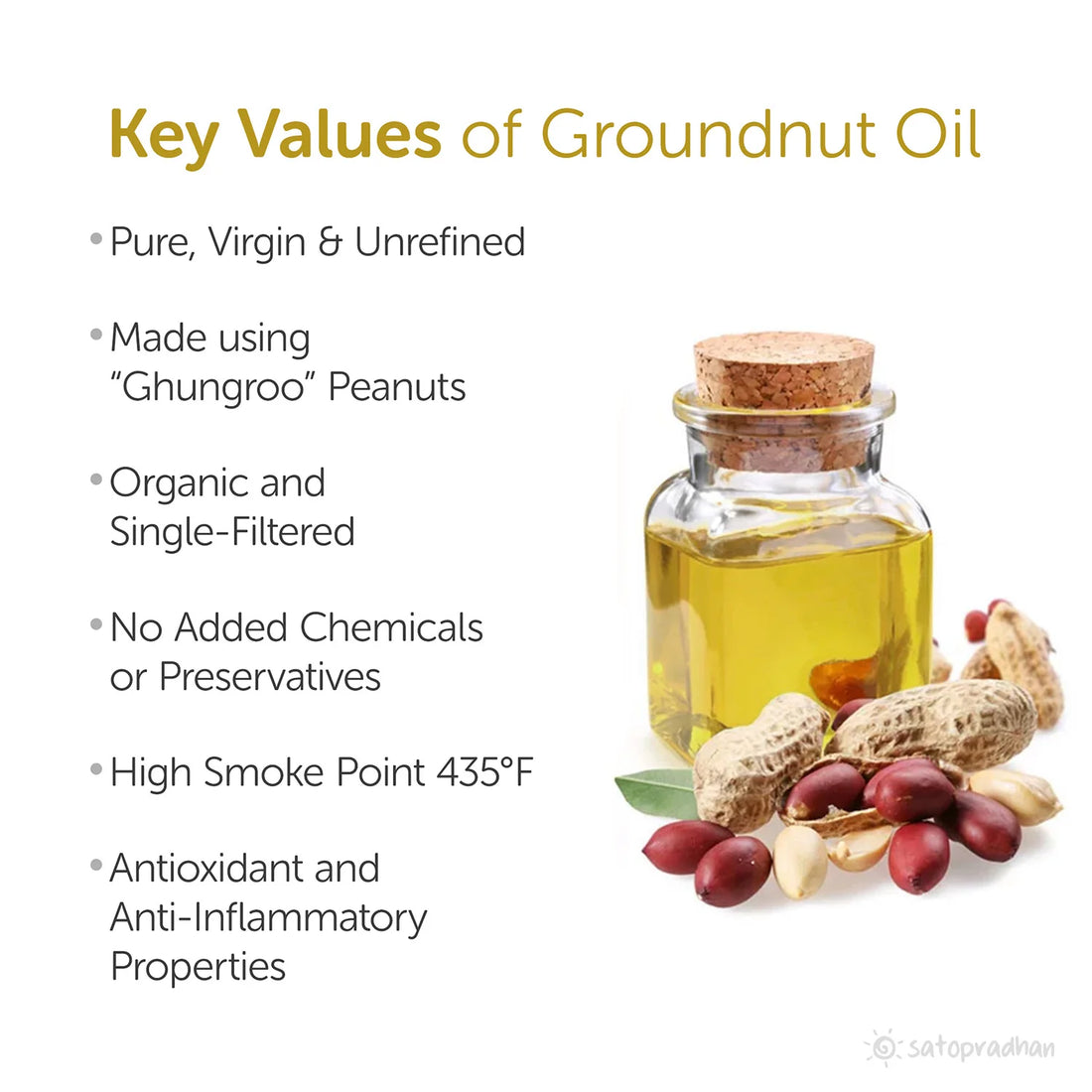 Oil | Organic Groundnut (Peanut) Oil-  Pure, Unrefined, Single-Filtered, Virgin &amp; Wooden Cold-pressed - No Preservatives - Satopradhan – 1000ml