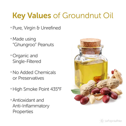 Oil | Organic Groundnut (Peanut) Oil-  Pure, Unrefined, Single-Filtered, Virgin &amp; Wooden Cold-pressed - No Preservatives - Satopradhan – 1000ml