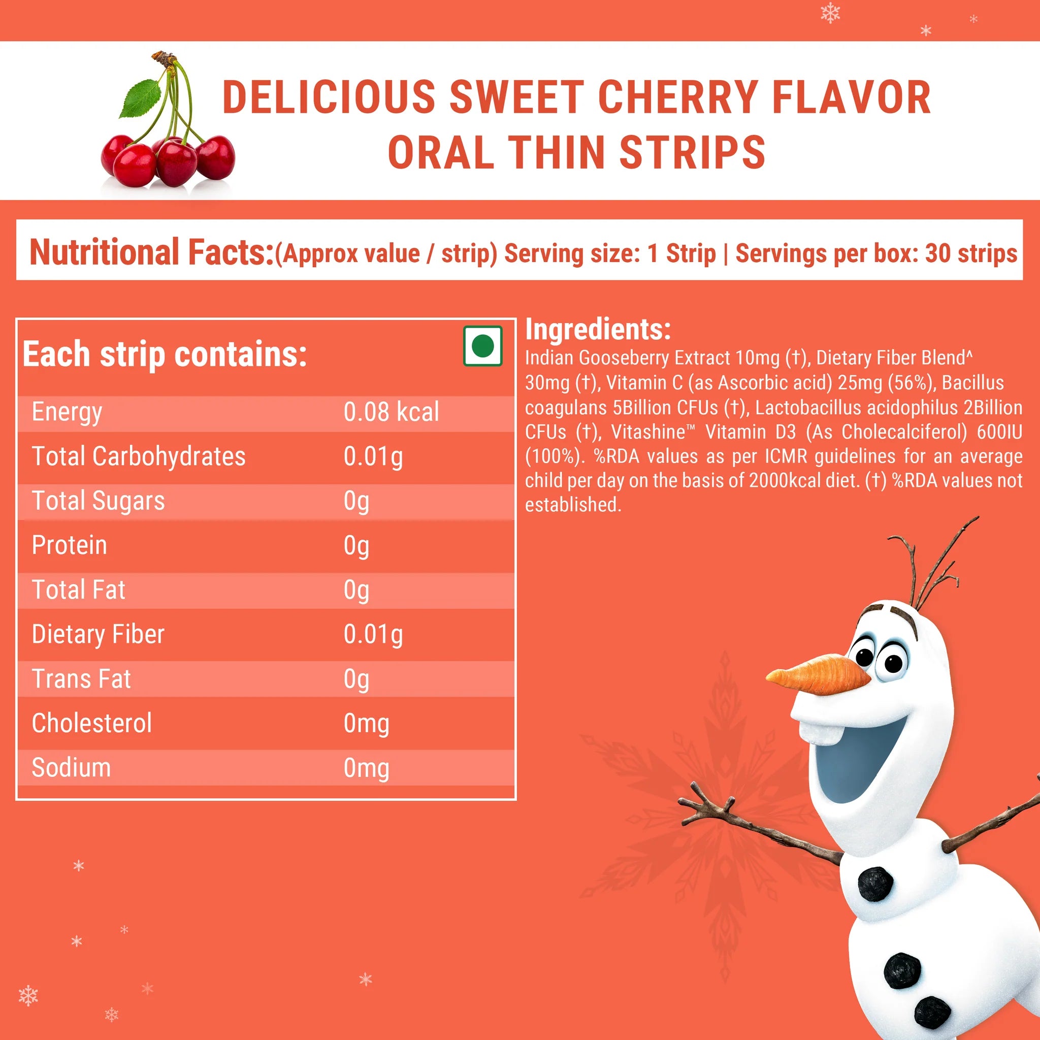 Active Probiotic | Disney - (Sweet Cherry) – Melts For Kids – USDA Organic – Vegan &amp;amp; Zero Sugar – Wellbeing Nutrition – 30 Strips