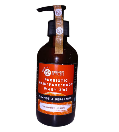 Hair, Face, Body Wash | Orange &amp; Bergamot - Vegan, Chemical Free &amp; Palm Oil Free - Probiotic House - 200gm