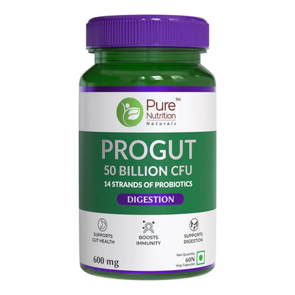 Progut | Progut 50 Billion CFU – Probiotic For Digestive Health &amp; Immunity – Pure Nutrition – 600mg – 60 Capsules