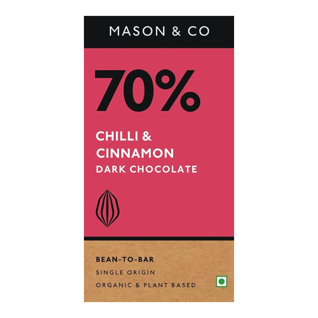 70% Chilli &amp;amp; Cinnamon Dark Chocolate Bar – Vegan, Gluten Free &amp;amp; Soy Free - Mason &amp;amp; Co – 60gm