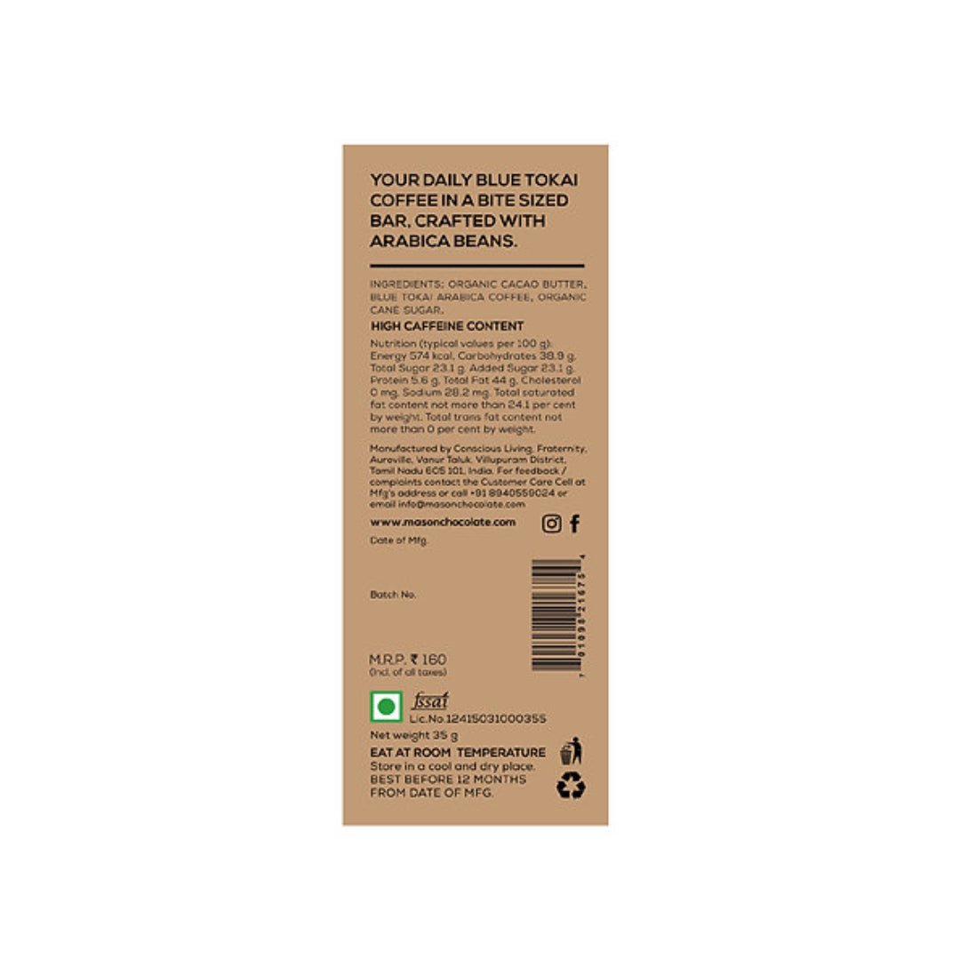 Cafe Noir -Pure Coffee Bar – Vegan &amp; Gluten Free - Mason &amp; Co – 35gm