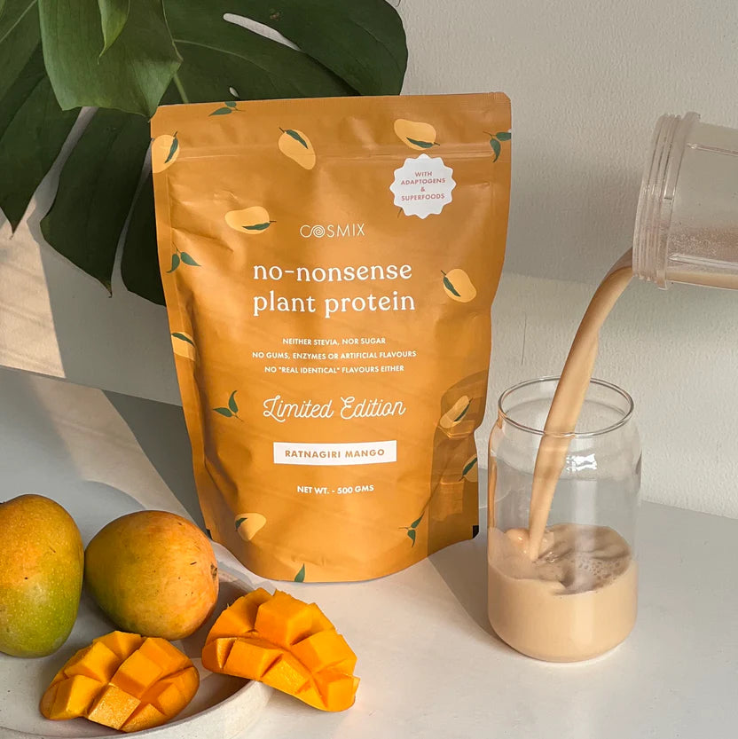 Protein Powder | Plant Protein – No Nonsense – (Ratnagiri Mango) - 24g Protein Per Serving - Gut Friendly, Lactose Free, No Trans Fat, Soy Free, No Added Sugar, Stevia, Gums, Enzymes & No Added Artificial Flavors – Cosmix – 500gm