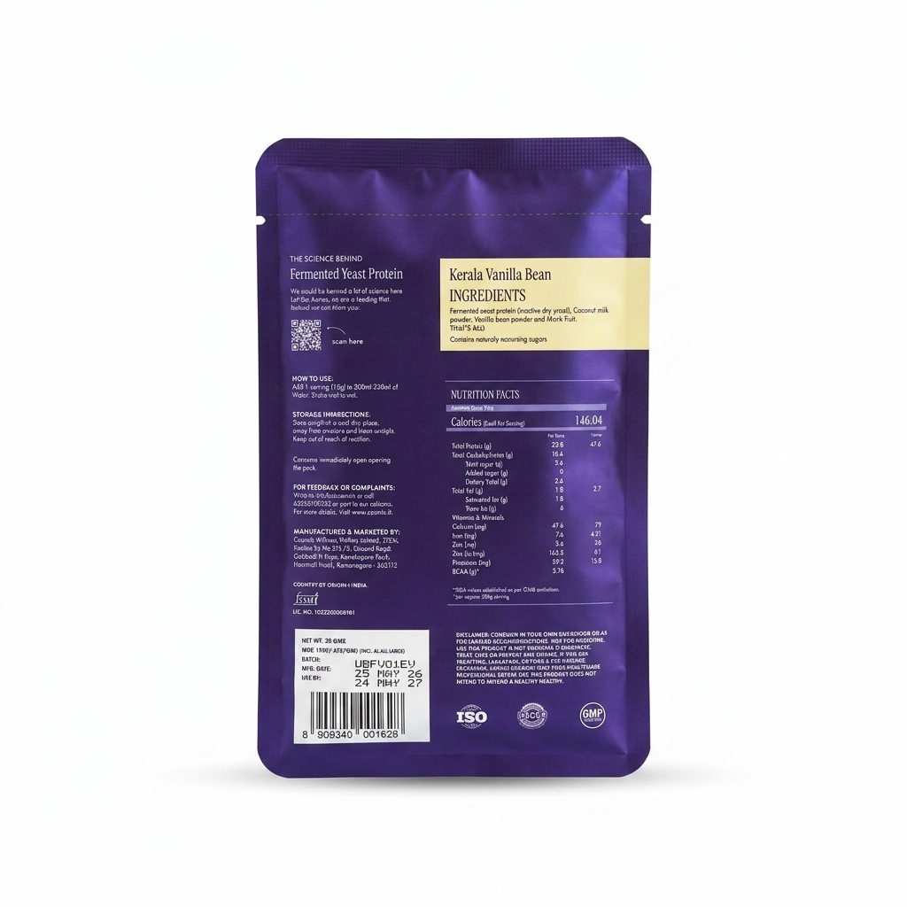 Protein Powder | Kerala Vanilla Bean (24g Protein Per Serving) - Fermented Yeast Protein – No Nonsense – No Added Sugar, No Added Sugar &amp; No Added Artificial Flavours – Cosmix – 38gm