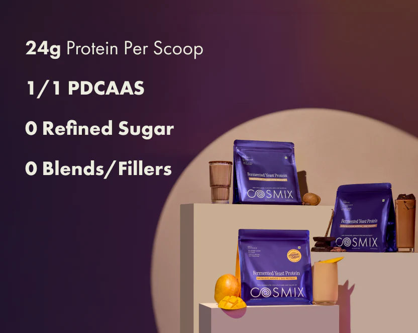 Protein Powder | Ratnagiri Mango Protein Powder (24g Protein Per Serving)-Made with Real Mango - Fermented Yeast Protein-Smooth, Tasty &amp; Gut-Friendly  – No Nonsense – No Added Sugar, No Added Sugar &amp; No Added Artificial Flavours – Cosmix – 500gm