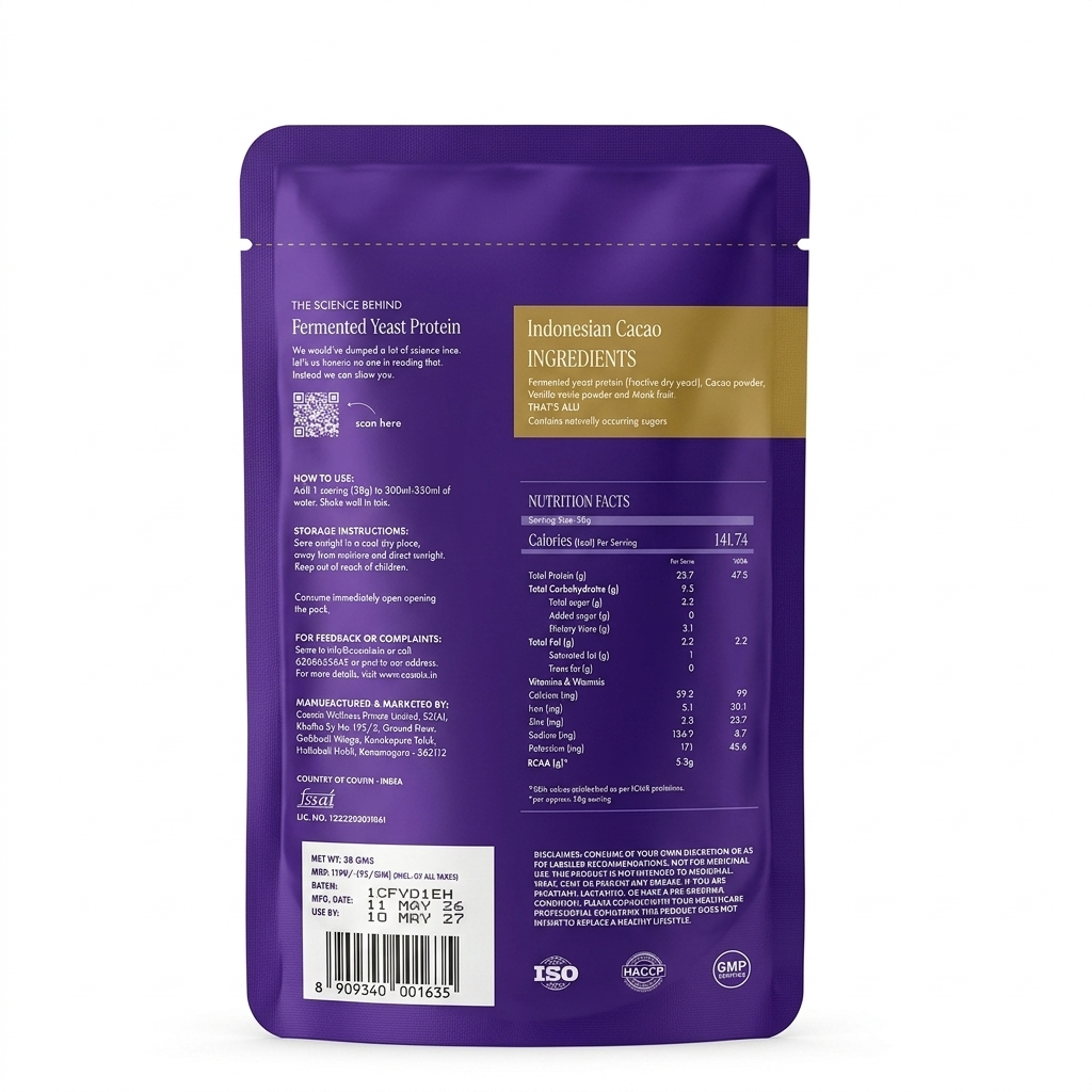 Protein Powder | Indonesian Cacao  (24g Protein Per Serving) - Fermented Yeast Protein – No Nonsense – No Added Sugar, No Added Sugar &amp; No Added Artificial Flavours – Cosmix – 38gm