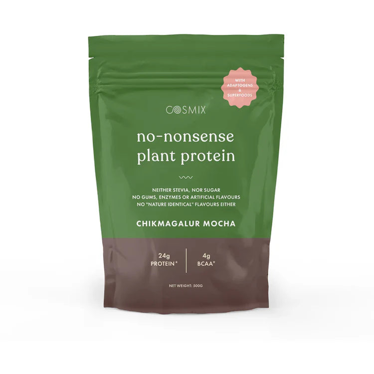 Protein Powder | Plant Protein – No Nonsense - Chikmagalur Mocha - 24gm Protein Per Serving – Vegan, Gluten Free, Soy Free, No Trans Fat, No Added Sugar, Gums, Enzymes & No Added Artificial Flavours – Cosmix – 1000gm