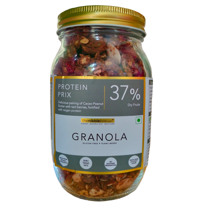 Granola | Protein Prix - 37% Dry Fruits – Vegan, Gluten Free, Zero Trans Fat, No Additives &amp;amp; Preservatives – The Nibble Box – 500gm