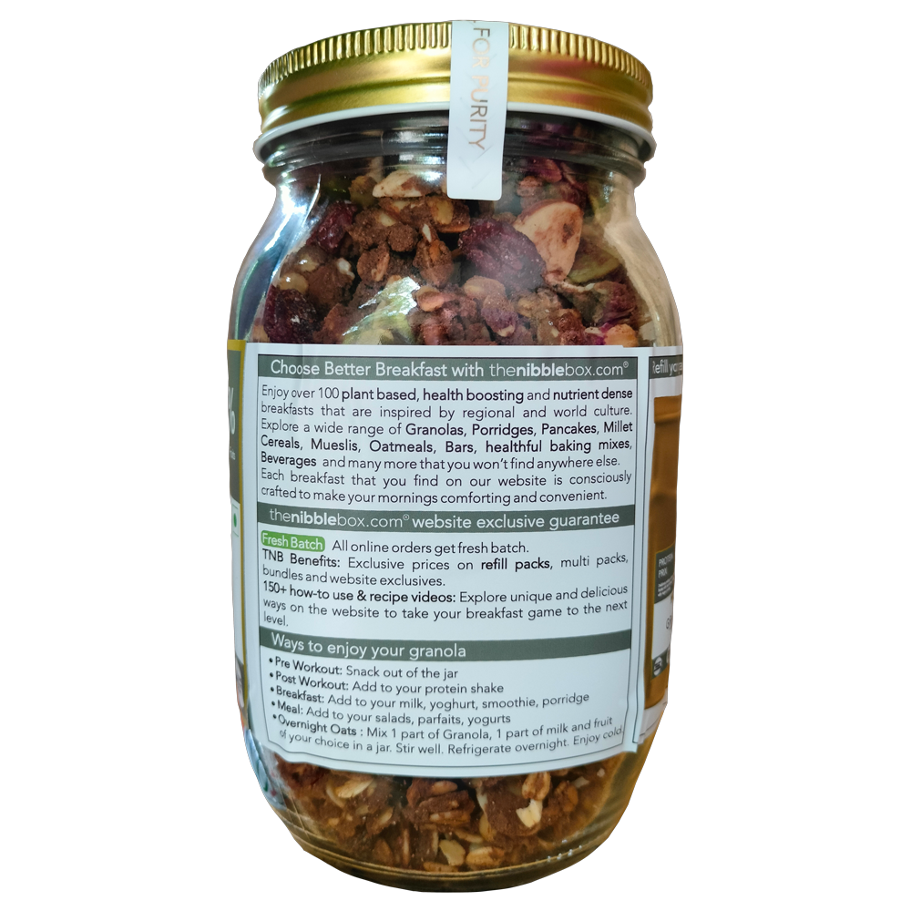 Granola | Protein Prix - 37% Dry Fruits – Vegan, Gluten Free, Zero Trans Fat, No Additives &amp;amp; Preservatives – The Nibble Box – 500gm