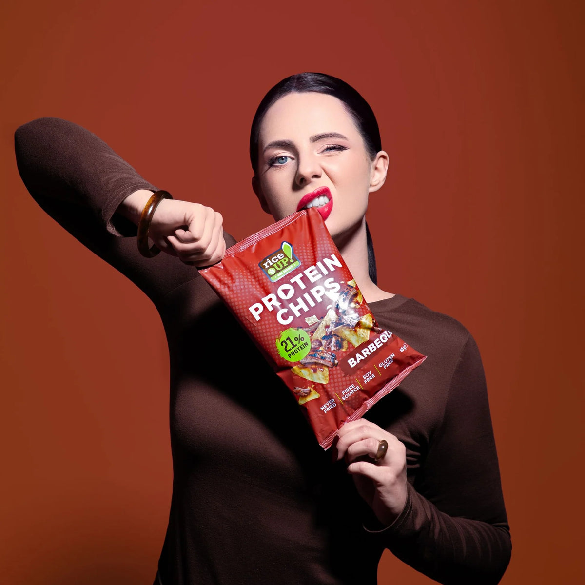 Chips | Protein Barbeque Chips (21% Protein) - Gluten Free, Not Fried &amp;amp; Fibre Source, Soy Free -No Preservatives &amp;  - Riceup - 60gm