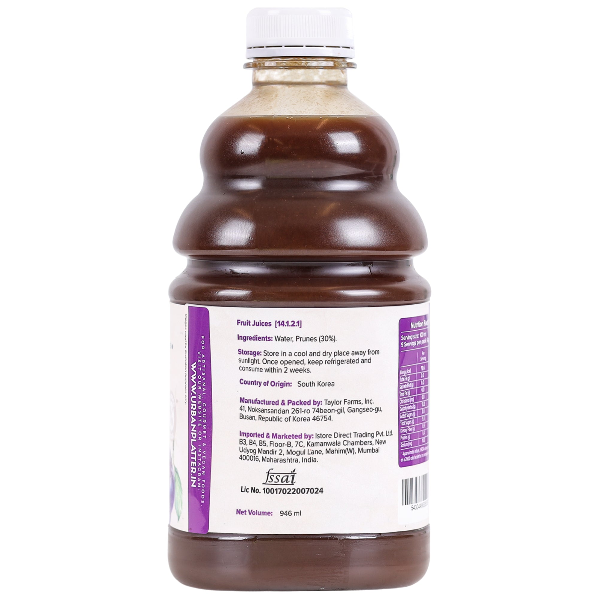 Prune Juice | Californian Prune - Digestive Health Drink - Sulphur Free, No Added Sugar, Additives &amp;amp; No Added Preservatives - Urban Platter – 946ml