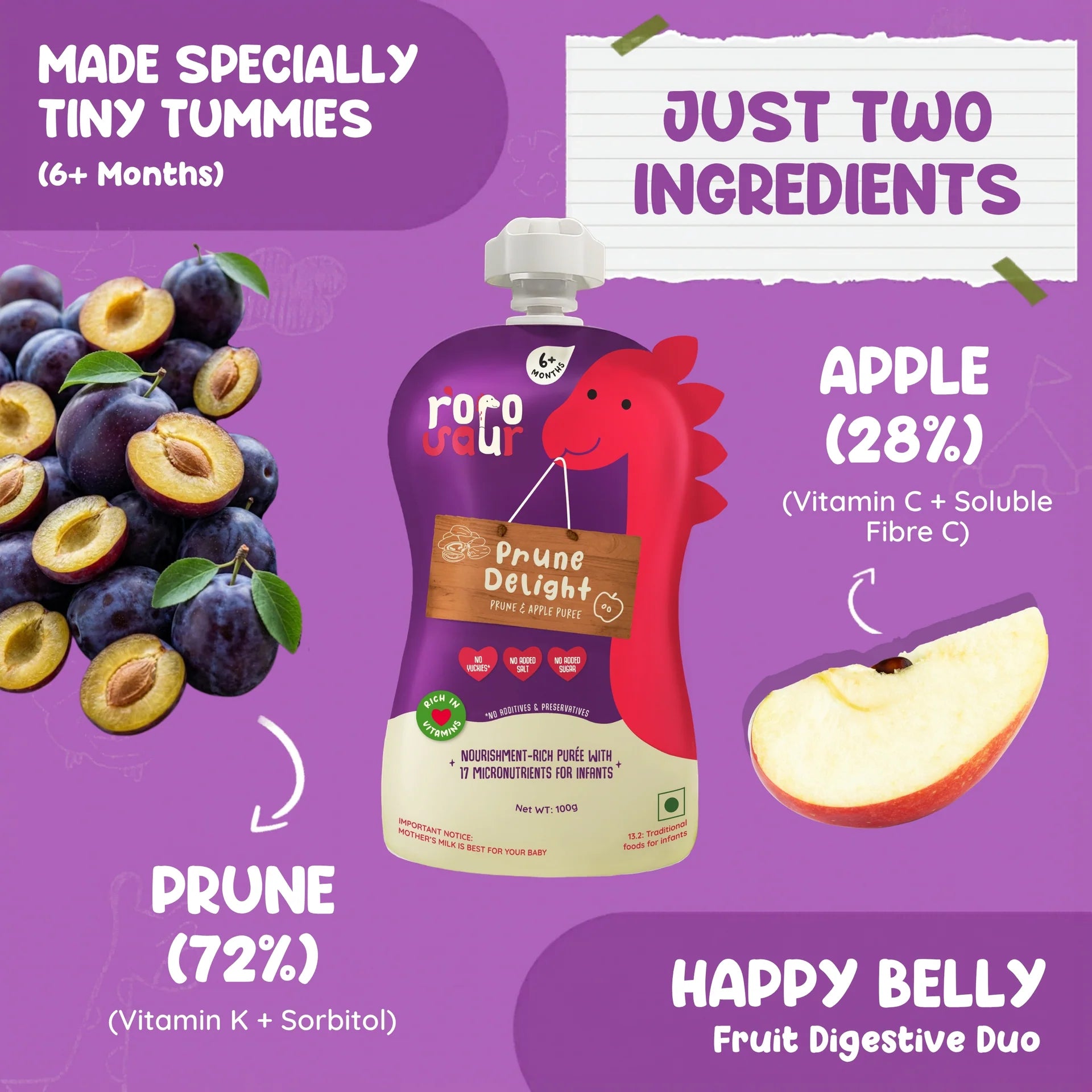 Prune Delight | Prune &amp; Apple Puree - No Added Salt &amp;amp; No Added Sugar – rorosaur – 100gm