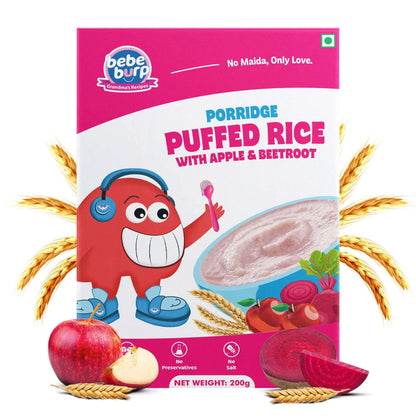 Porridge | Puffed Rice with Apple &amp; Beetroot-Porridge for Babies &amp; Toddlers-Gluten Free  - Natural Food -  No Sugar , No Salt - No Artificial Preservatives &amp; Flavours - Bebe Burp- 200gm
