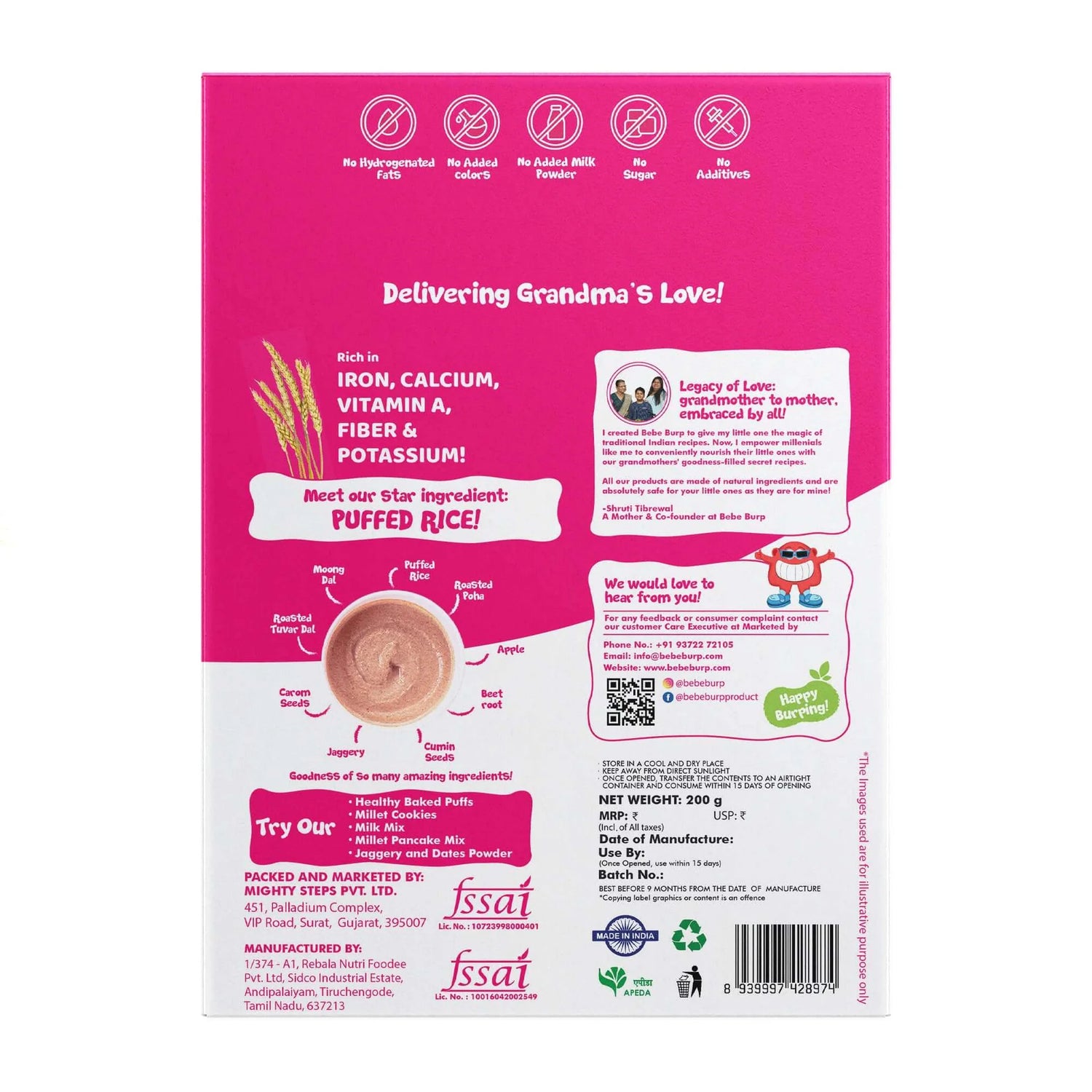 Porridge | Puffed Rice with Apple &amp; Beetroot-Porridge for Babies &amp; Toddlers-Gluten Free  - Natural Food -  No Sugar , No Salt - No Artificial Preservatives &amp; Flavours - Bebe Burp- 200gm