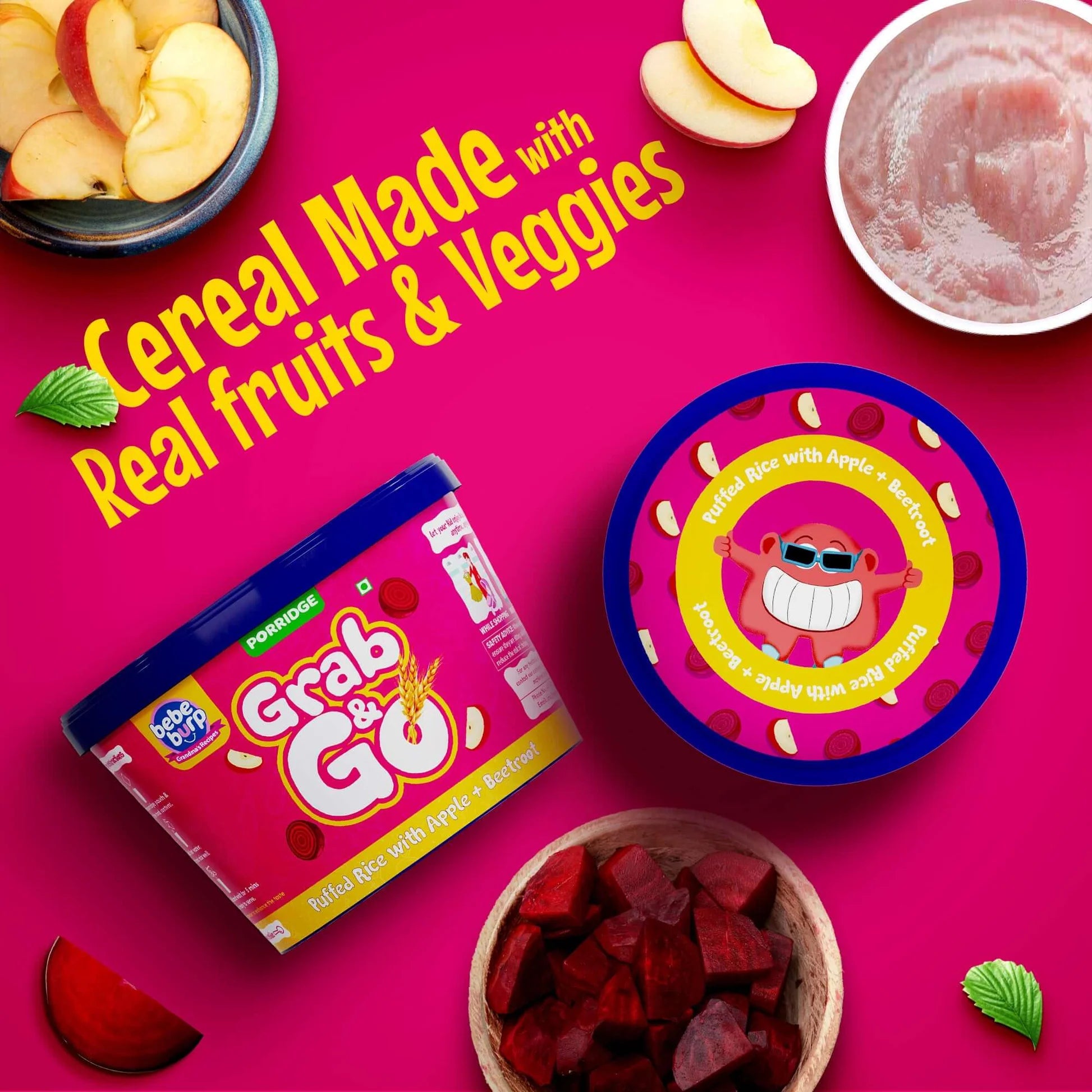 Porridge | Grab &amp; Go Puffed Rice Mix (Apple &amp; Beetroot)-Gluten Free - Natural Food - No Sugar ,No Salt - No Artificial Preservatives &amp; Flavours - Bebe Burp- 30gm