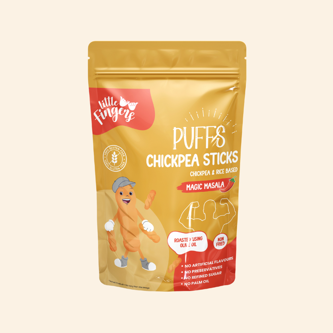 Puffs | Chickpea Sticks Puffs (Chickpea &amp; Rice Based)-Magic Masala-Gluten Free -Roasted Using Olive Oil – Gluten Free-  No Added Preservatives ,No Palm Oil, Refined Sugar –Little Fingers– 100gm