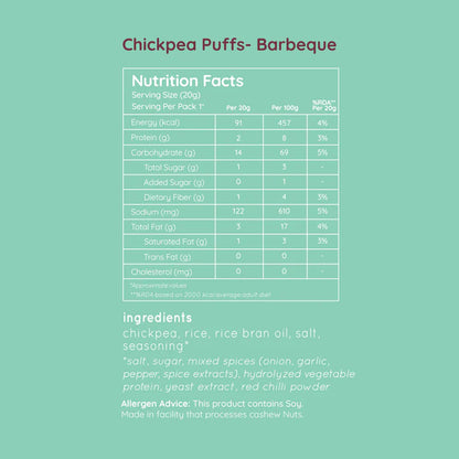 Puffs | Chickpea Puffs (Barbecue) – All Natural , Plant Based – Vegan, Gluten Free, Trans Fat Free, Non GMO &amp; No Added Artificial Flavor – natch – 65gm