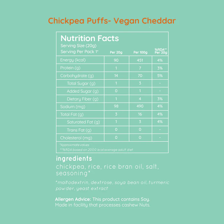 Puffs | Chickpea Puffs (Vegan Cheddar) – All Natural , Plant Based – Vegan, Gluten Free, Trans Fat Free, Non GMO &amp; No Added Artificial Flavor – natch – 65gm