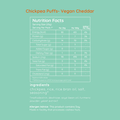 Puffs | Chickpea Puffs (Vegan Cheddar) – All Natural , Plant Based – Vegan, Gluten Free, Trans Fat Free, Non GMO &amp; No Added Artificial Flavor – natch – 65gm
