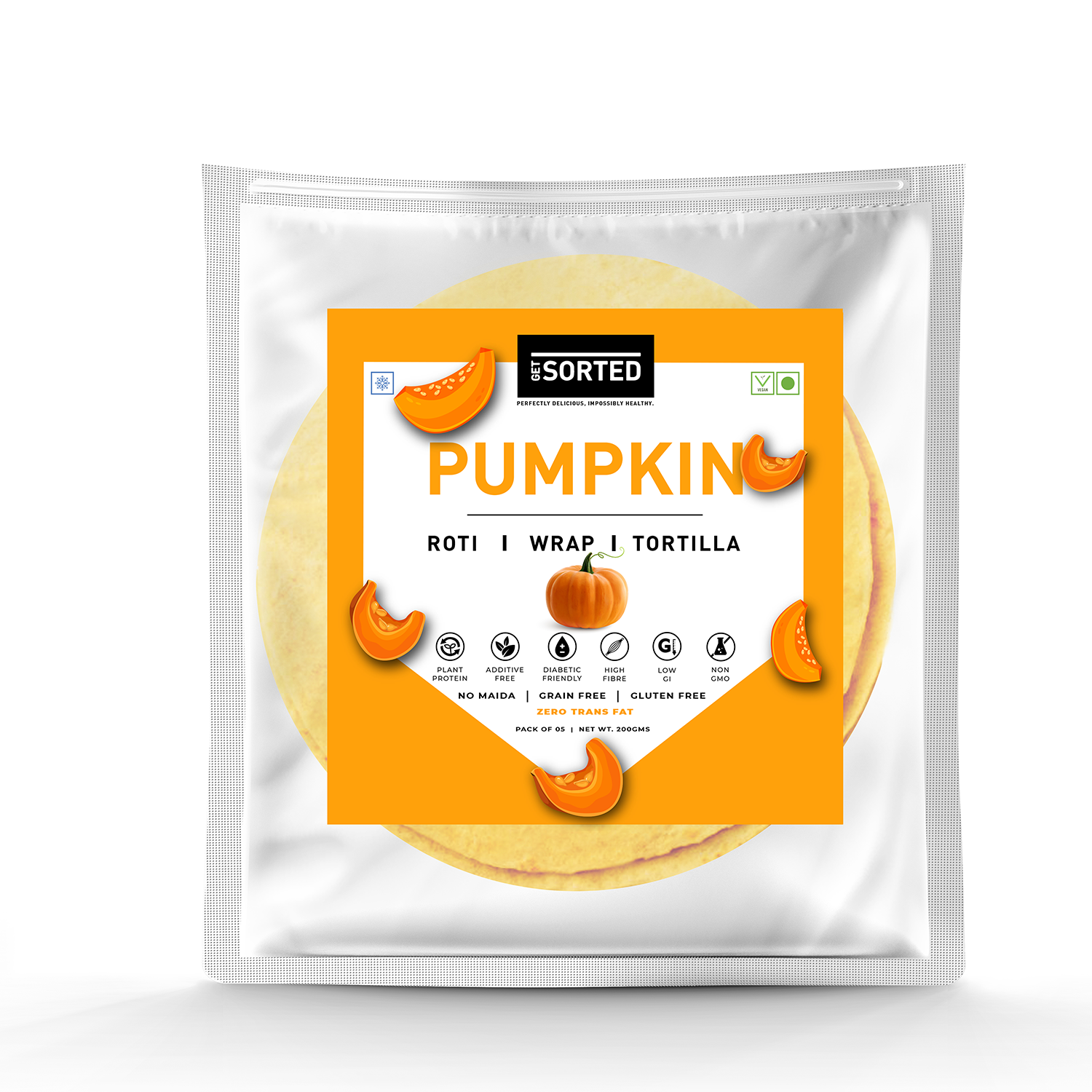Tortilla | Pumpkin - Wrap - Roti - Vegan, Gluten Free, No Maida, Keto Friendly, Diabetic Friendly &amp;amp; No Additives – Get Sorted – Pack Of 5