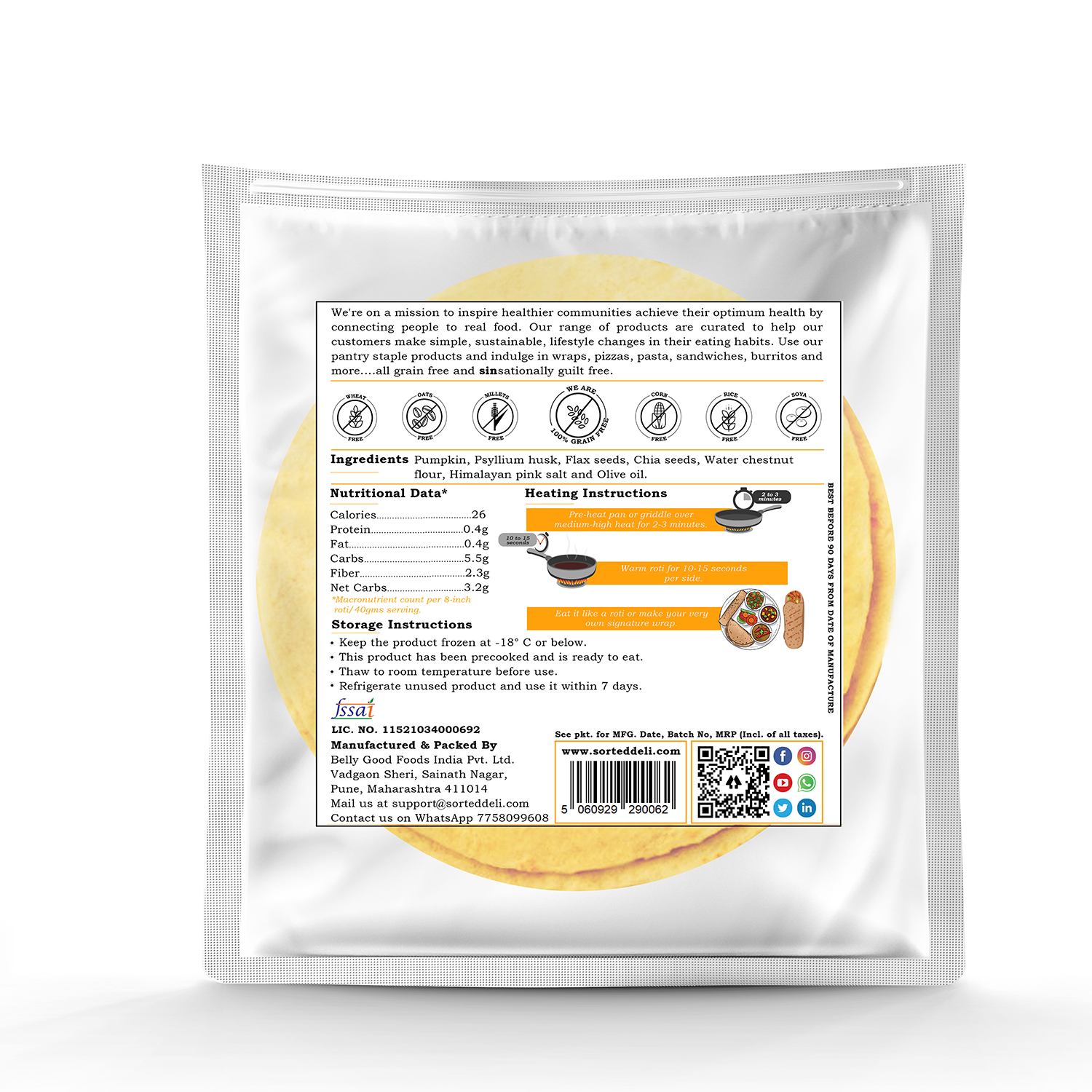 Tortilla | Pumpkin - Wrap - Roti - Vegan, Gluten Free, No Maida, Keto Friendly, Diabetic Friendly &amp;amp; No Additives – Get Sorted – Pack Of 5