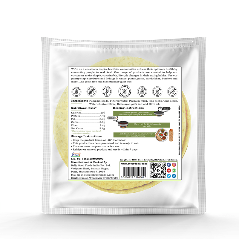 Tortilla | Pumpkin Seed Roti – Wrap - Vegan, Gluten Free, No Maida, Keto Friendly, Diabetic Friendly & No Additives – Get Sorted – Pack Of 5