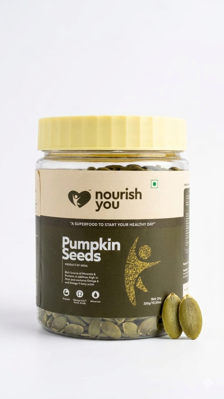 Pumpkin Seeds (Raw &amp; Whole)-Gluten Free- Plant Based Protein- Rich in Omega 3, Supports Heart Health - Nourish You - 300gm