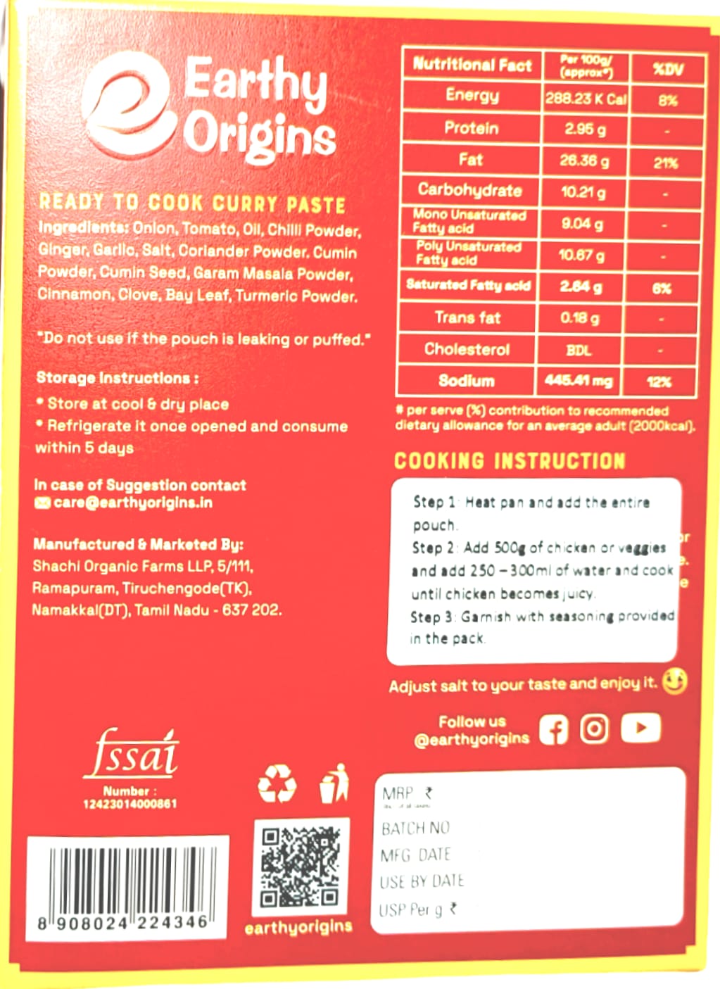 Cooking Paste | Punjabi Chicken Curry - Bold Blend - Ready To Cook - Experience The Luxury Of Authentic Flavors –No Additives &amp;amp; No Added Preservatives - Earthy Origins – (5-6 Serving) - 200gm