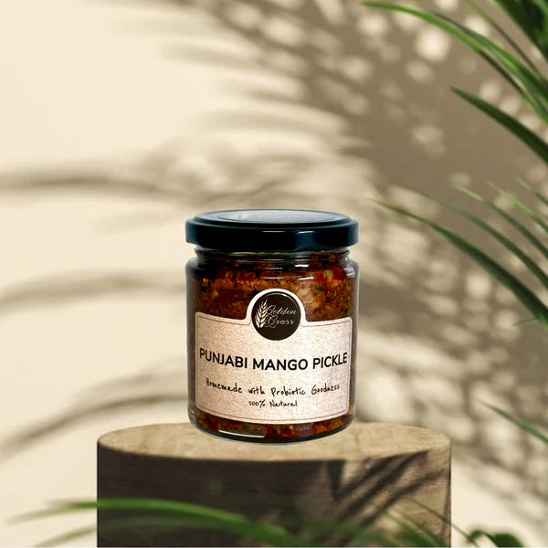 Pickle | Punjabi Mango Pickle - 100% Natural - Vegan, No Added Colour &amp; No Added Preservatives - Golden Grass - 200gm