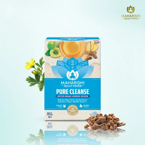 Tea | Pure Cleanse (With Purifying Herbs Like Anantmool, Gokshure, Ginger, Amalaki &amp; More) - Ayurvedic Detox Tea - Natural Purifying Herbal Blend - Certified Organic Ayurvedic Infusion - No Added Flavours - Maharishi Ayurveda - 20 Tea Bags