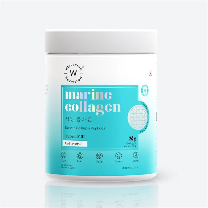 Collagen | Pure Korean Marine Collagen Peptides – Unflavored – Gluten Free, Sugar Free &amp;amp; Keto Friendly – Wellbeing Nutrition - 200gm