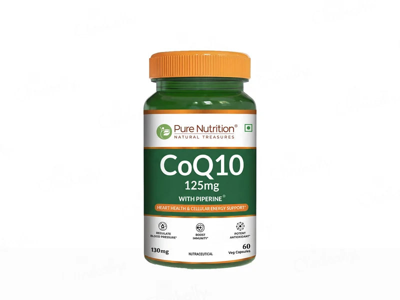 CoQ10 | 125Mg With Piperine ( Heart Health &amp; Cellular Energy Supports)-Plant-Based Supplement - Boost Immunity , Potent Antioxidant, Regulate Blood Pressure - Pure Nutrition - 60 Veg Capsules