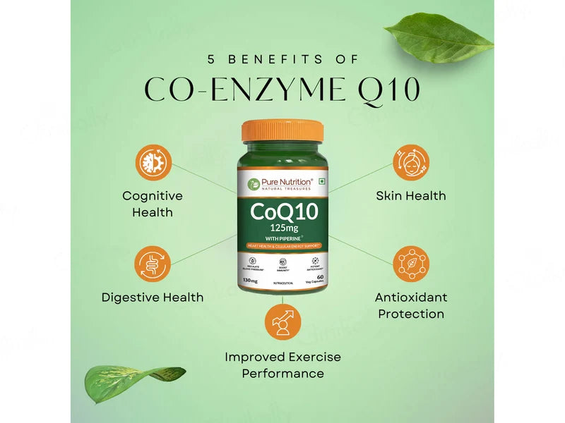 CoQ10 | 125Mg With Piperine ( Heart Health &amp; Cellular Energy Supports)-Plant-Based Supplement - Boost Immunity , Potent Antioxidant, Regulate Blood Pressure - Pure Nutrition - 60 Veg Capsules