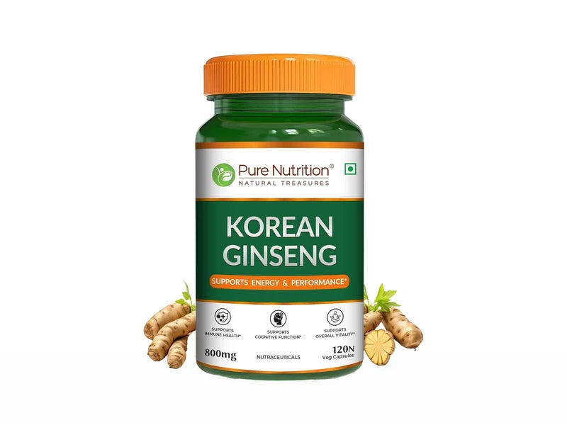 Korean Ginseng (Panax) -Supports Energy &amp; Performance (800mg )-Cognitive Supports, Support Immune - Pure Nutrition - 120 Veg Capsules