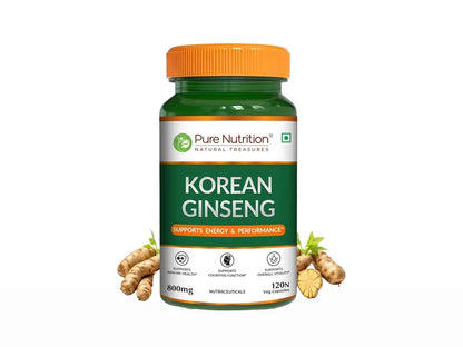 Korean Ginseng (Panax) -Supports Energy &amp; Performance (800mg )-Cognitive Supports, Support Immune - Pure Nutrition - 120 Veg Capsules