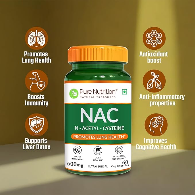 NAC | NAC (N-Acetyl L-Cysteine) – Boosts Immunity, Supports Liver Health, Provides Antioxidant Protection, And Promotes Lung &amp; Respiratory Health – Pure Nutrition – 600mg – 60 Veg Capsules