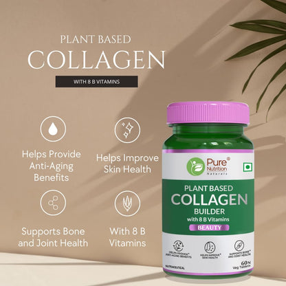 Collagen Builder | Collagen Builder (Beauty) - Plant Based - Helps Provide Anti Aging Benefits &amp; Supports Bone And Joint Health - Pure nutrition - 60 Veg Tablets
