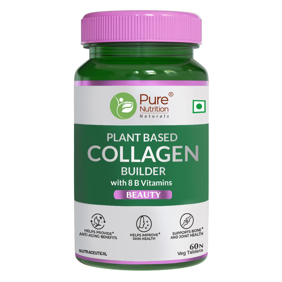 Collagen Builder | Collagen Builder (Beauty) - Plant Based - Helps Provide Anti Aging Benefits &amp; Supports Bone And Joint Health - Pure nutrition - 60 Veg Tablets