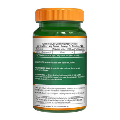 Vitamin A | Plant Based Vitamin A – Supports Eye Health, Immunity, And Antioxidant Defense – Pure Nutrition – 840 mcg – 60 Veg Capsules