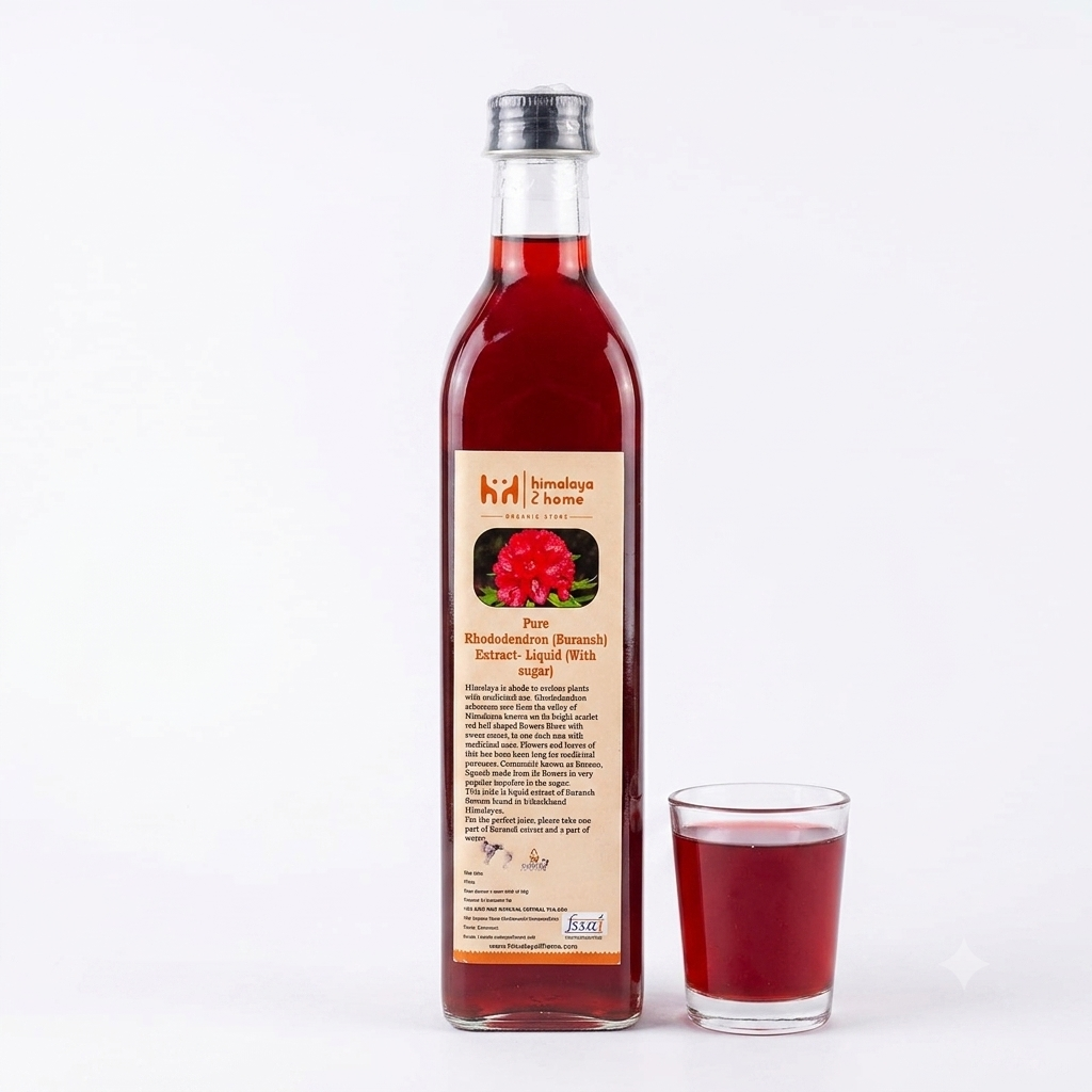 Juice |  Pure Rhododendron (Buransh) Juice (With Sugar) -Buransh Flowers Found in Uttarakhand Himalayas - No Added Artificial Colors, Distillation &amp; No Added Preservatives – Himalaya2Home – 500ml