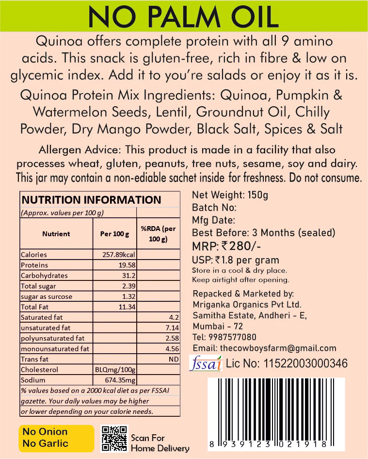 Quinoa Protein Mix - Plant Based Protein -Gluten Free -  No Palm Oil &amp; No Added Preservatives - The Cow Boys Farm – 150gm