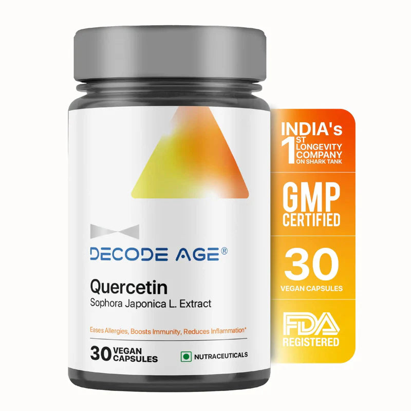 Quercetin Dihydrate | Sophora Japonica L. Extract – Eases Allergies, Boosts Immunity, Reduces Inflammation – Vegan, Gluten Free, Soy Free, Sugar Free, Non GMO &amp; No Artificial Sweeteners – Decode Age – 30 Vegan Capsules