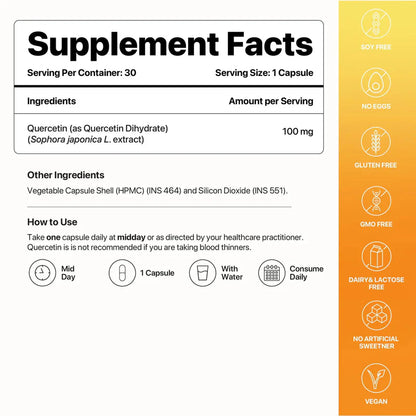 Quercetin Dihydrate | Sophora Japonica L. Extract – Eases Allergies, Boosts Immunity, Reduces Inflammation – Vegan, Gluten Free, Soy Free, Sugar Free, Non GMO &amp; No Artificial Sweeteners – Decode Age – 30 Vegan Capsules