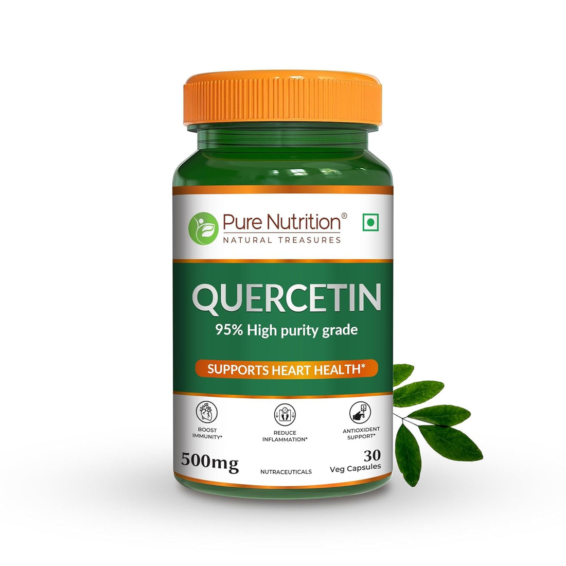 Quercetin | High Purity Extract – Supports Immune &amp; Antioxidant Health – Vegan, Non GMO, No Artificial Additives Pure Nutrition – 500mg – 30 Veg Capsules