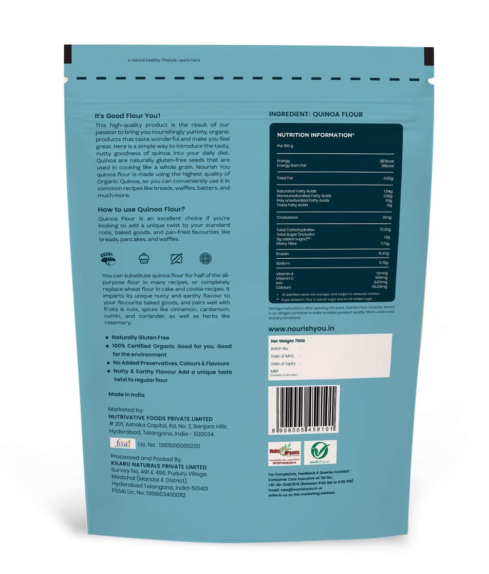 Quinoa Flour - Vegan, Gluten Free, Rich In Protein & Vitamin - Nourish You - 750gm