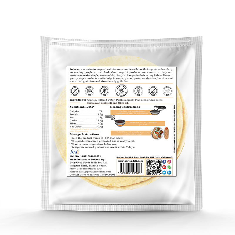 Quinoa Roti | Wrap – Vegan, Gluten Free, No Maida, Keto Friendly, Diabetic Friendly & No Additives – Get Sorted – Pack Of 5