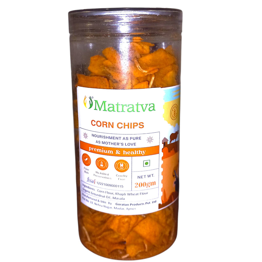 Corn Chips | Made With Organic Ingredients - Healthy - Not Fried - Cruelty Free, High In Fibre &amp; No Added Preservatives - Matratva - 200gm